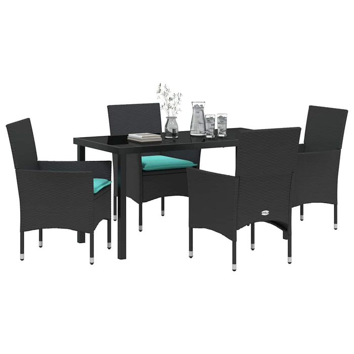 Set de masă și scaune cu pernă 5 pcs Negru Ratan PE WALTI