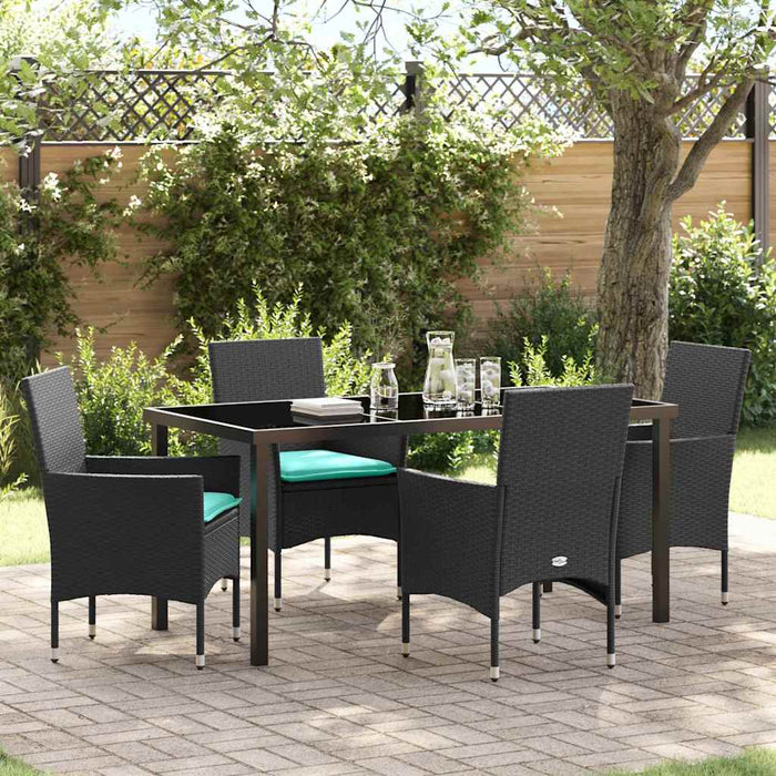 Set de masă și scaune cu pernă 5 pcs Negru Ratan PE - WALTI WALTI