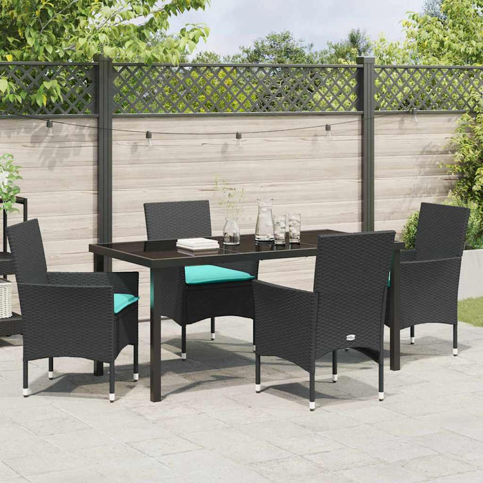 Set de masă și scaune cu pernă 5 pcs Negru Ratan PE - WALTI WALTI