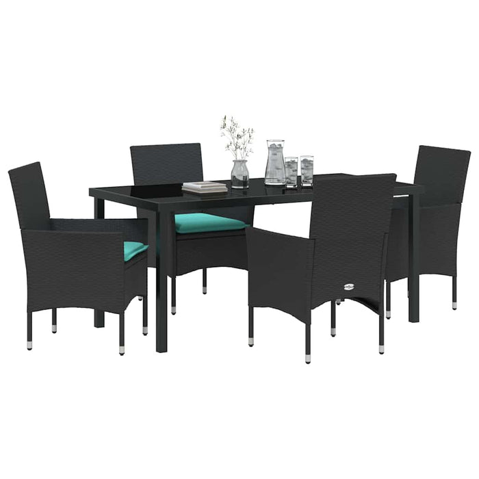 Set de masă și scaune cu pernă 5 pcs Negru Ratan PE - WALTI WALTI