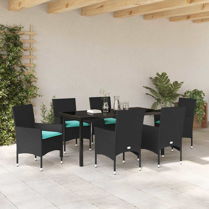Set de masă și scaune cu pernă 7 pcs Negru Ratan PE - WALTI WALTI