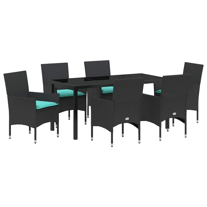 Set de masă și scaune cu pernă 7 pcs Negru Ratan PE - WALTI WALTI