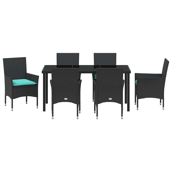Set de masă și scaune cu pernă 7 pcs Negru Ratan PE - WALTI WALTI