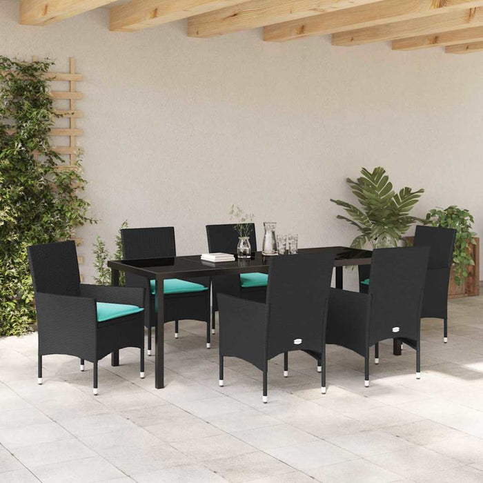 Set de masă și scaune cu pernă 7 pcs Negru Ratan PE - WALTI WALTI