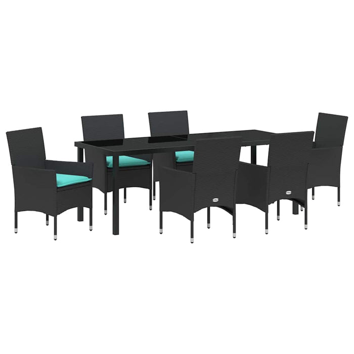 Set de masă și scaune cu pernă 7 pcs Negru Ratan PE - WALTI WALTI