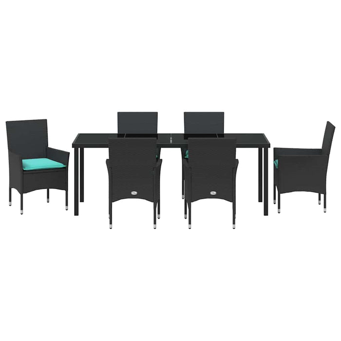 Set de masă și scaune cu pernă 7 pcs Negru Ratan PE - WALTI WALTI
