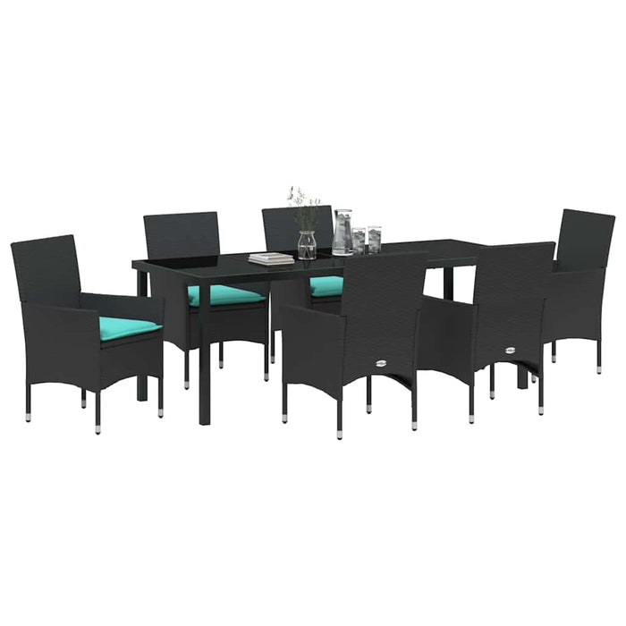 Set de masă și scaune cu pernă 7 pcs Negru Ratan PE - WALTI WALTI