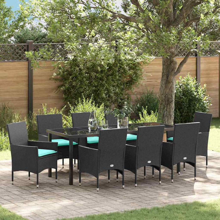 Set de masă și scaune cu pernă 9 pcs Negru Ratan PE - WALTI WALTI