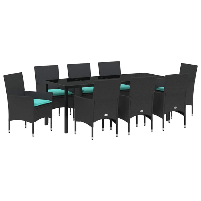 Set de masă și scaune cu pernă 9 pcs Negru Ratan PE - WALTI WALTI