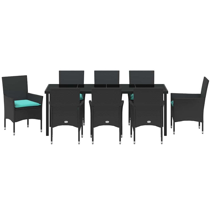 Set de masă și scaune cu pernă 9 pcs Negru Ratan PE - WALTI WALTI