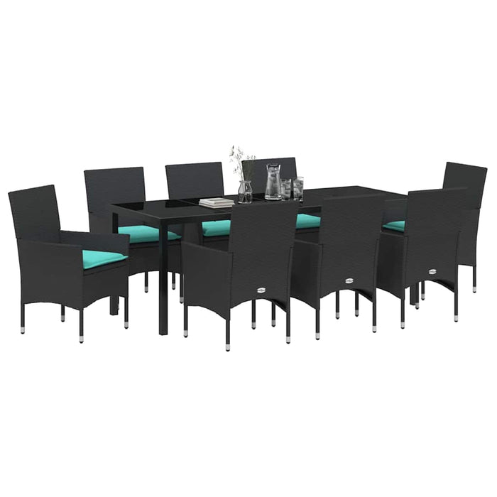 Set de masă și scaune cu pernă 9 pcs Negru Ratan PE - WALTI WALTI