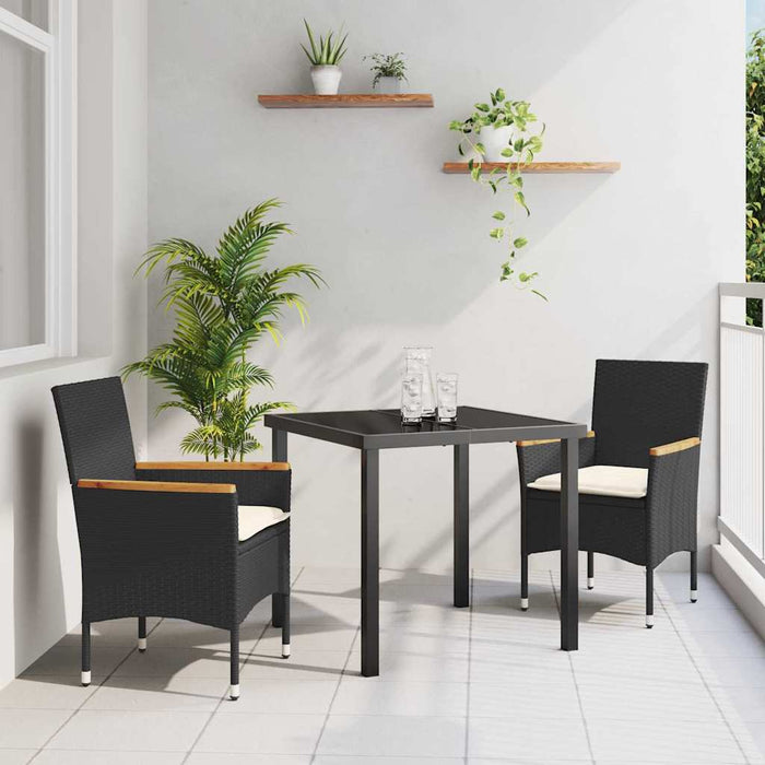 Set de masă pentru grădină cu pernă 3 pcs Negru Rattan poli - WALTI WALTI