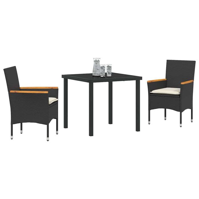 Set de masă pentru grădină cu pernă 3 pcs Negru Rattan poli - WALTI WALTI