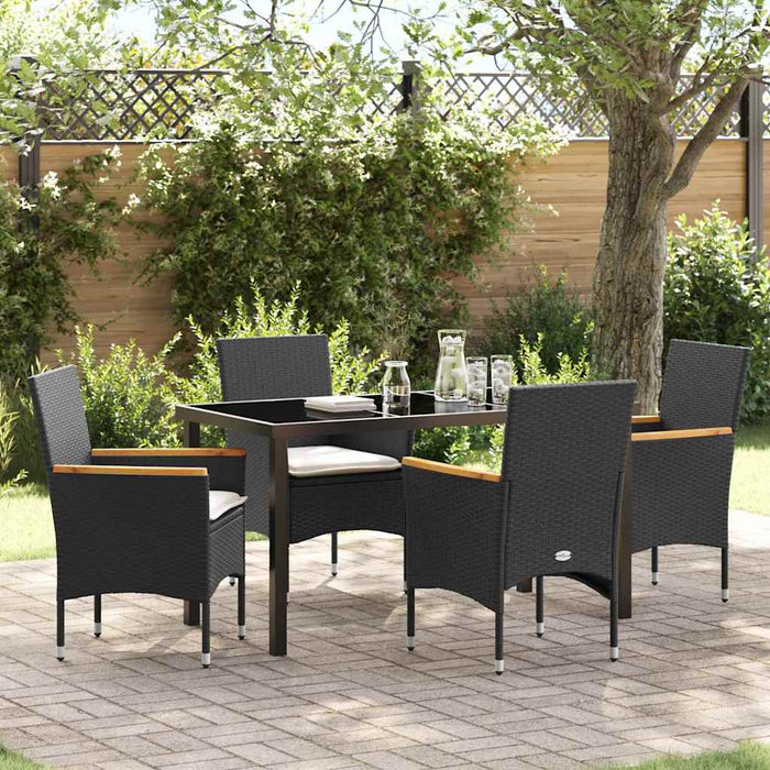 Set de masă pentru grădină cu pernă 5 pcs Negru Rattan poli - WALTI WALTI
