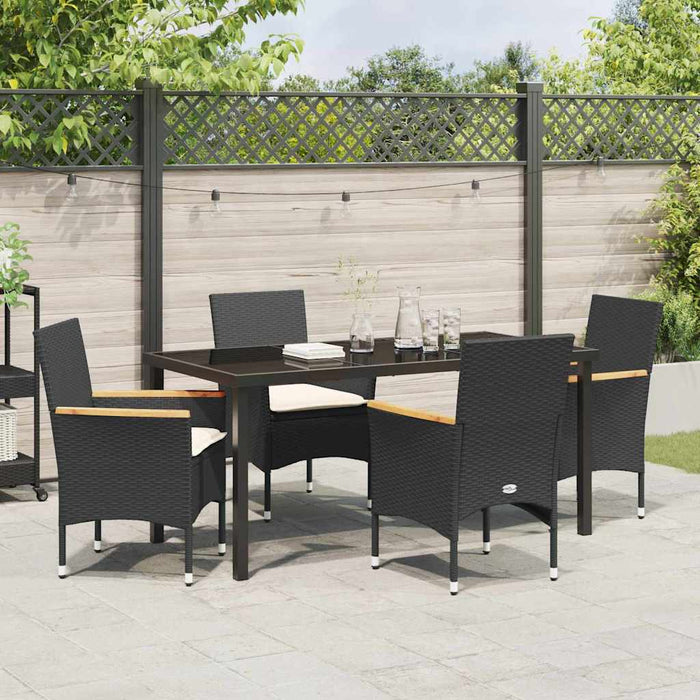 Set de masă pentru grădină cu pernă 5 pcs Negru poliratan - WALTI WALTI