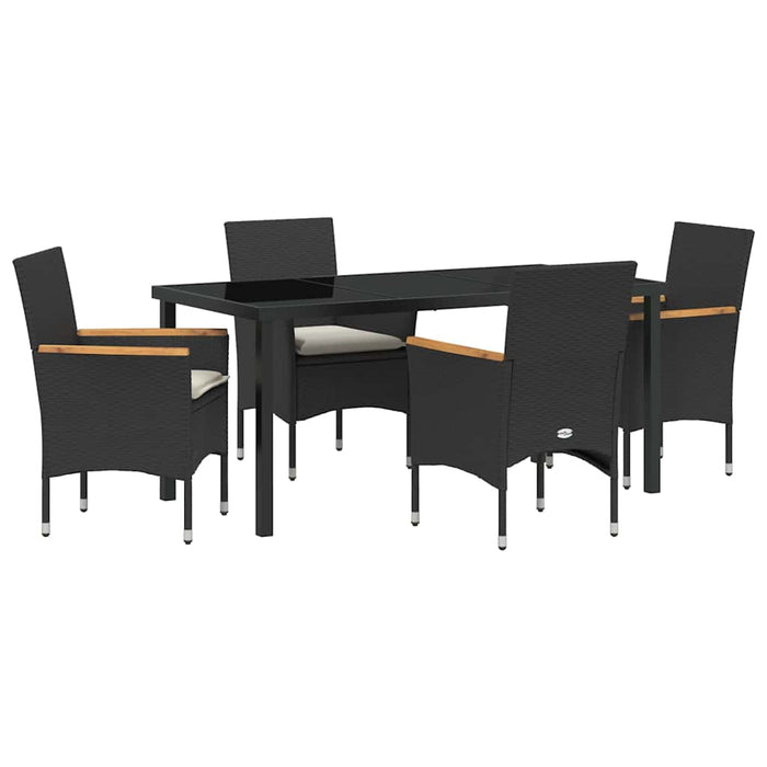 Set de masă pentru grădină cu pernă 5 pcs Negru poliratan - WALTI WALTI