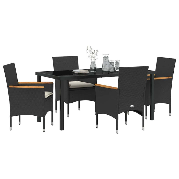 Set de masă pentru grădină cu pernă 5 pcs Negru poliratan - WALTI WALTI