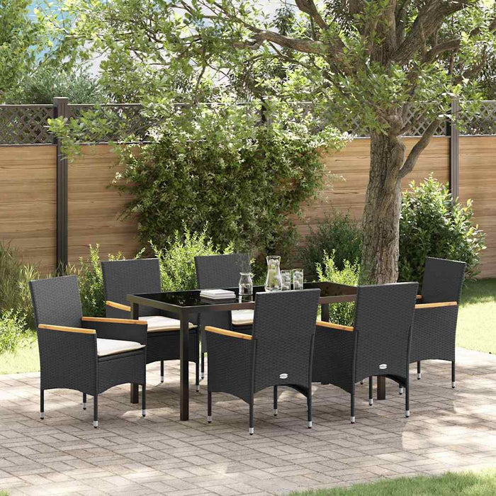 Set de masă pentru grădină cu pernă 7 pcs Negru poliratan - WALTI WALTI