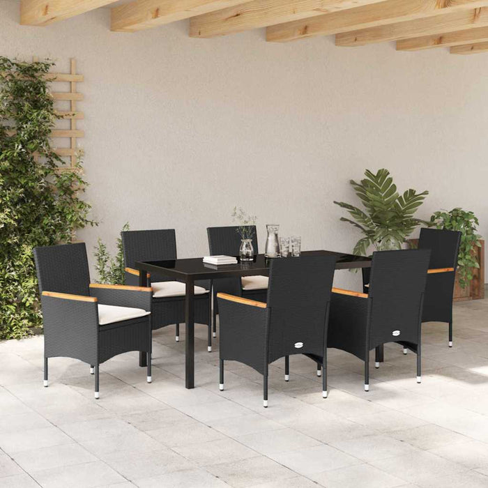 Set de masă pentru grădină cu pernă 7 pcs Negru poliratan - WALTI WALTI