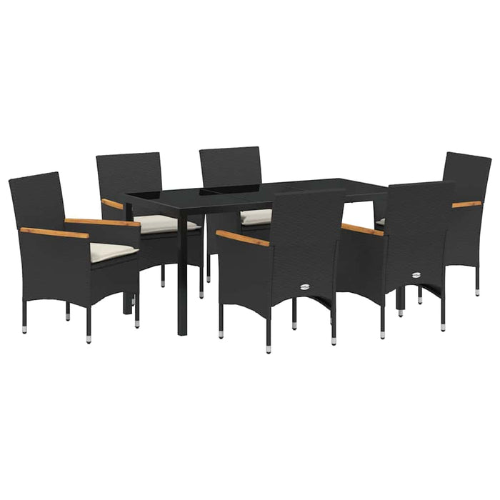 Set de masă pentru grădină cu pernă 7 pcs Negru poliratan - WALTI WALTI