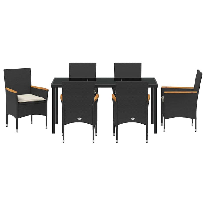 Set de masă pentru grădină cu pernă 7 pcs Negru poliratan - WALTI WALTI