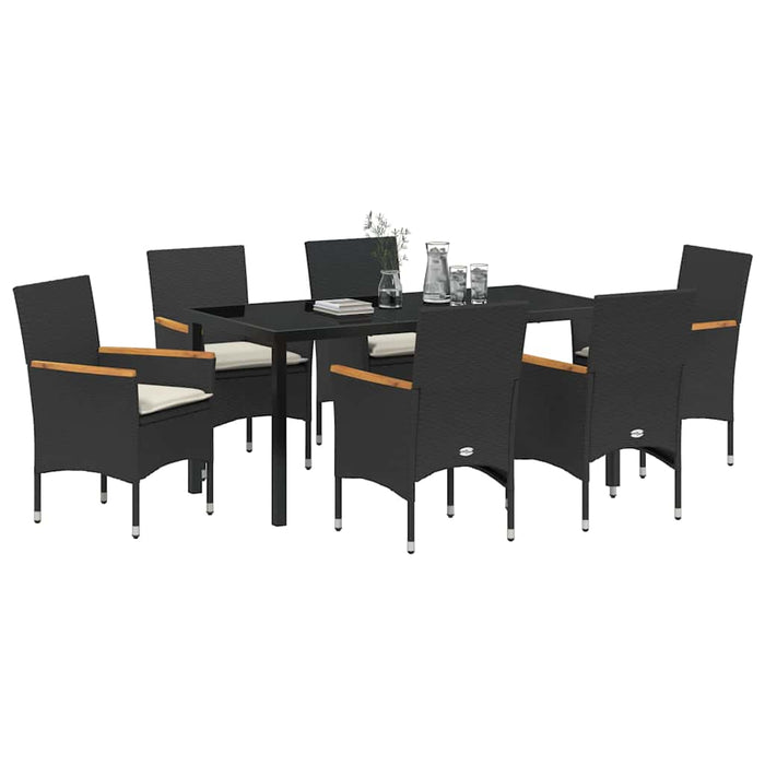 Set de masă pentru grădină cu pernă 7 pcs Negru poliratan - WALTI WALTI