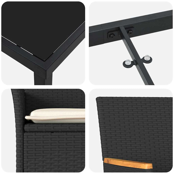 Set de masă pentru grădină cu pernă 7 pcs Negru poliratan - WALTI WALTI