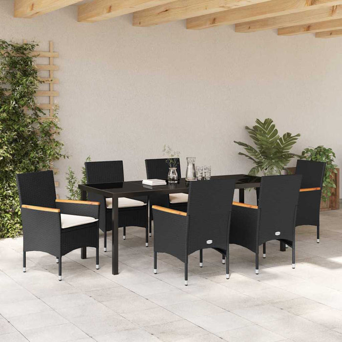 Set de masă pentru grădină cu pernă 7 pcs Negru poliratan - WALTI WALTI
