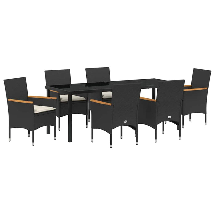 Set de masă pentru grădină cu pernă 7 pcs Negru poliratan - WALTI WALTI