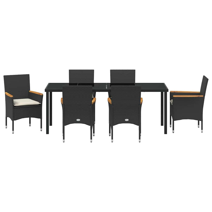 Set de masă pentru grădină cu pernă 7 pcs Negru poliratan - WALTI WALTI