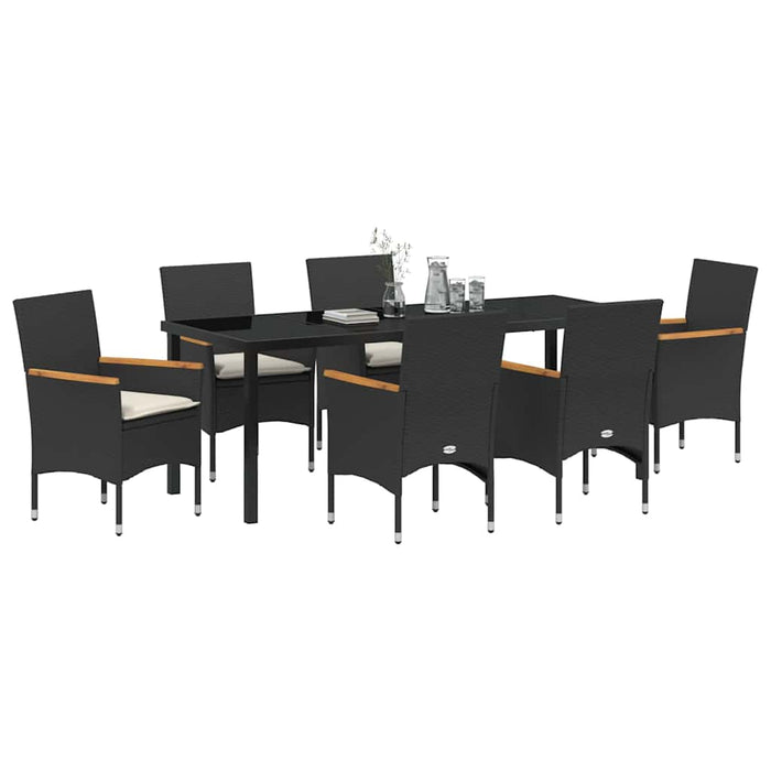 Set de masă pentru grădină cu pernă 7 pcs Negru poliratan - WALTI WALTI