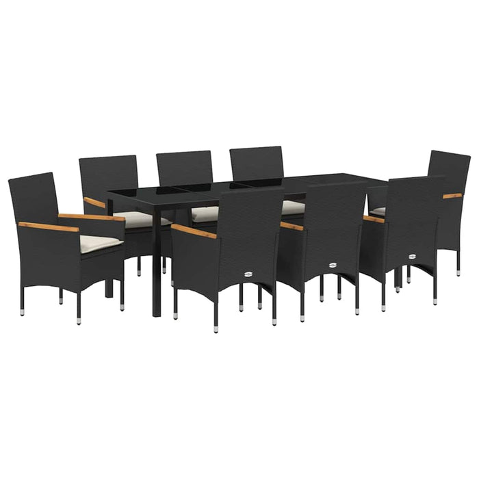 Set de masă pentru grădină cu pernă 9 pcs Negru poliratan - WALTI WALTI