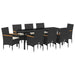 Set de masă pentru grădină cu pernă 9 pcs Negru poliratan - WALTI WALTI