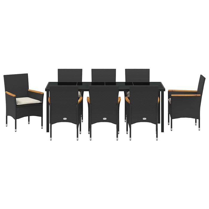 Set de masă pentru grădină cu pernă 9 pcs Negru poliratan - WALTI WALTI