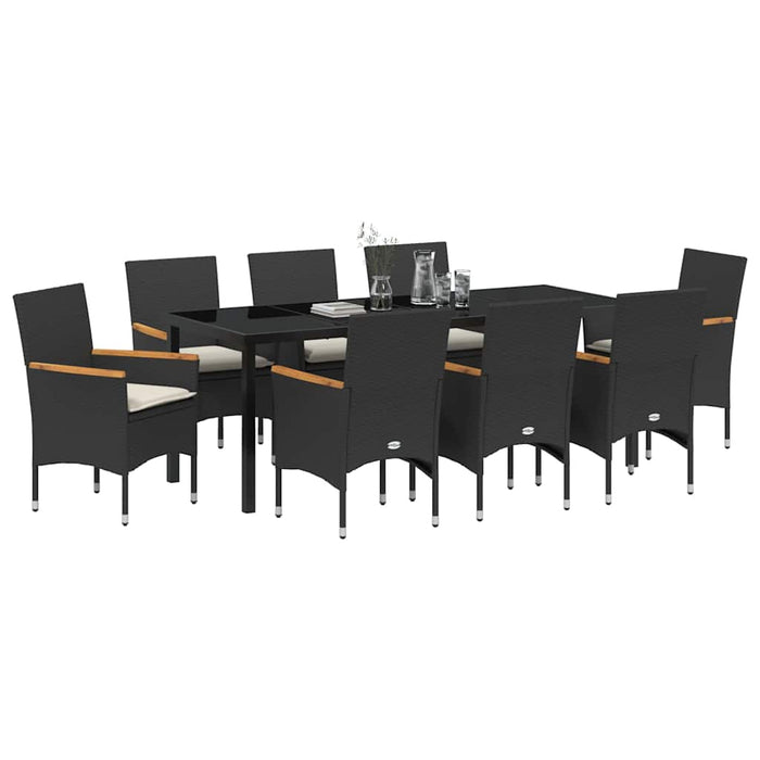 Set de masă pentru grădină cu pernă 9 pcs Negru poliratan - WALTI WALTI