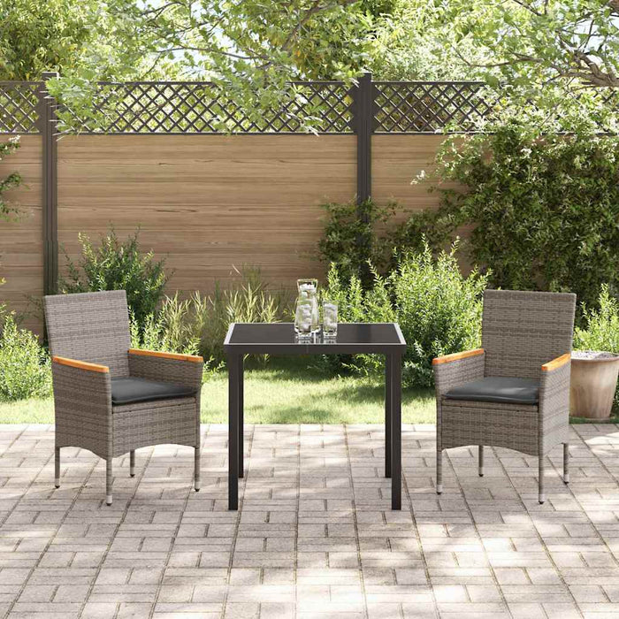 Set de masă pentru grădină cu pernă 3 pcs Gri Rattan poli - WALTI WALTI