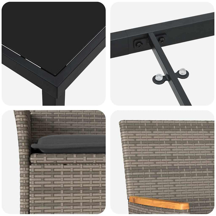 Set de masă pentru grădină cu pernă 5 pcs Gri poliratan - WALTI WALTI