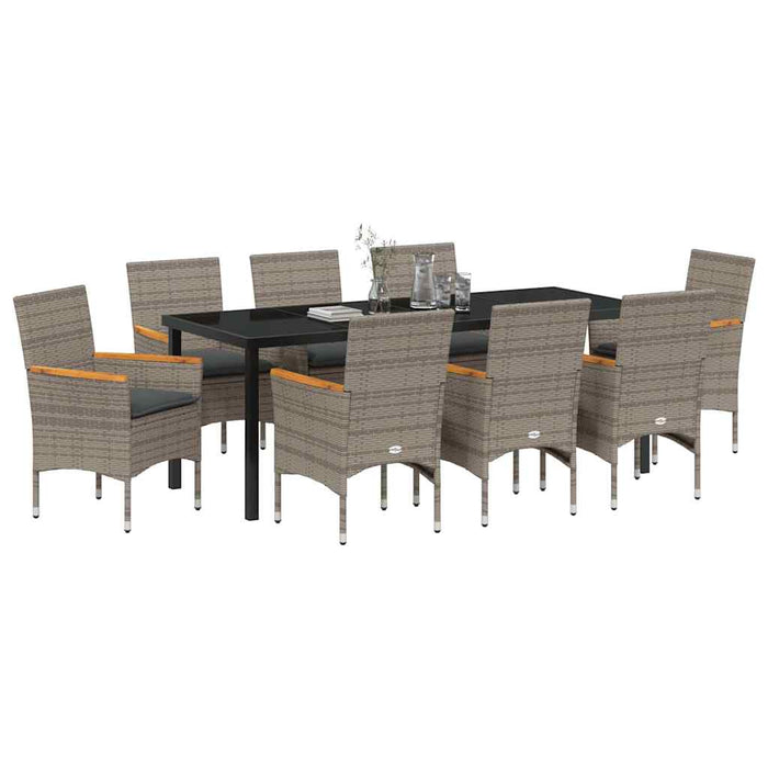 Set de masă pentru grădină cu pernă 9 pcs Gri poliratan - WALTI WALTI