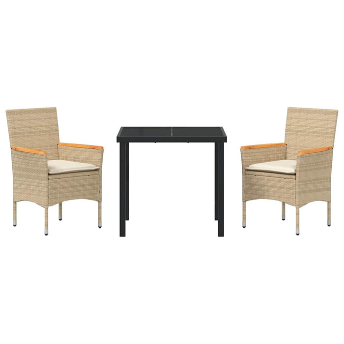 Set de masă pentru grădină cu pernă 3 pcs Bej Rattan poli - WALTI WALTI