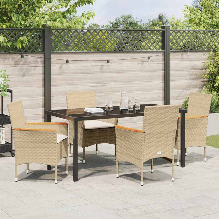 Set de masă pentru grădină cu pernă 5 pcs Bej poliratan - WALTI WALTI