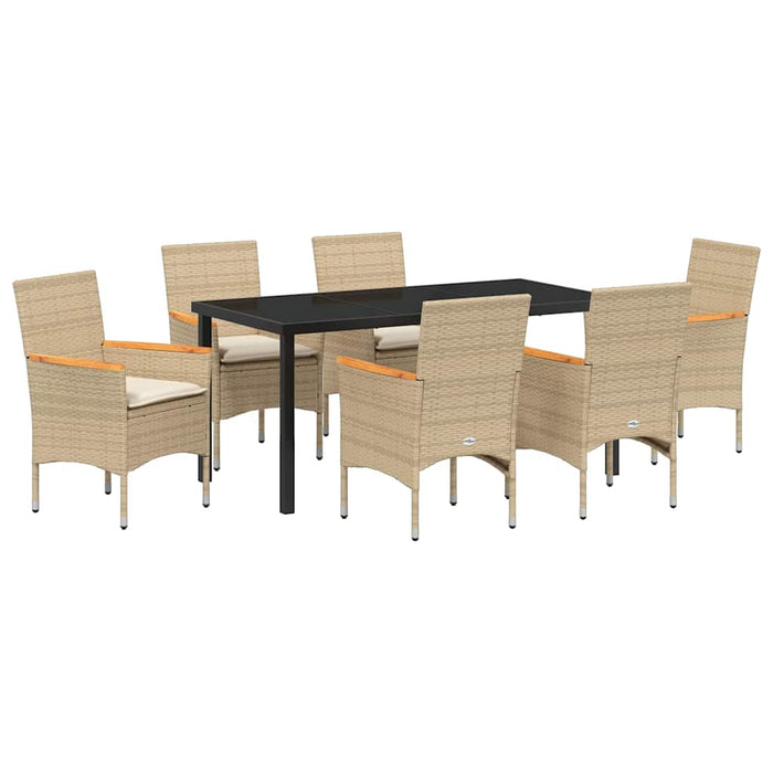 Set de masă pentru grădină cu pernă 7 pcs Bej poliratan - WALTI WALTI