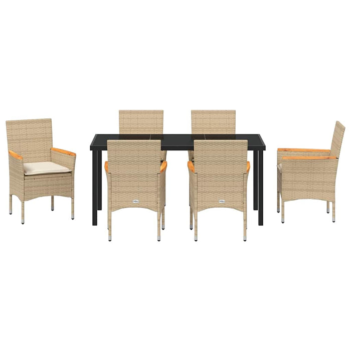 Set de masă pentru grădină cu pernă 7 pcs Bej poliratan - WALTI WALTI