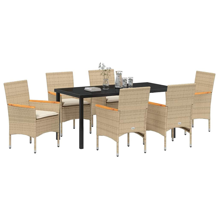 Set de masă pentru grădină cu pernă 7 pcs Bej poliratan - WALTI WALTI
