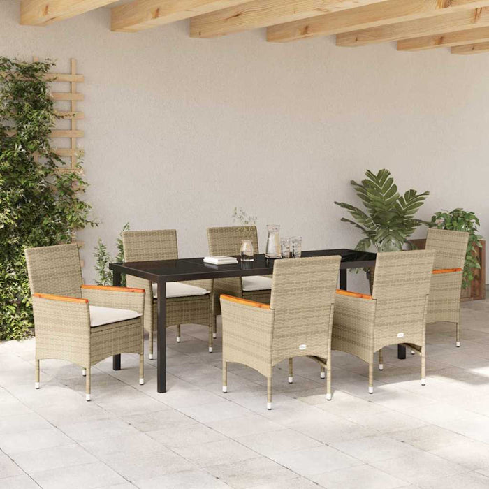 Set de masă pentru grădină cu pernă 7 pcs Bej poliratan - WALTI WALTI