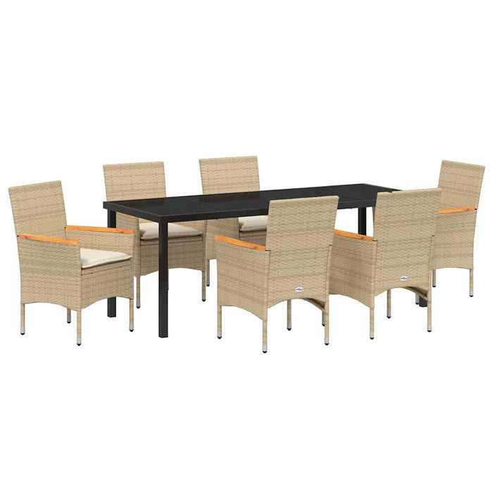 Set de masă pentru grădină cu pernă 7 pcs Bej poliratan - WALTI WALTI