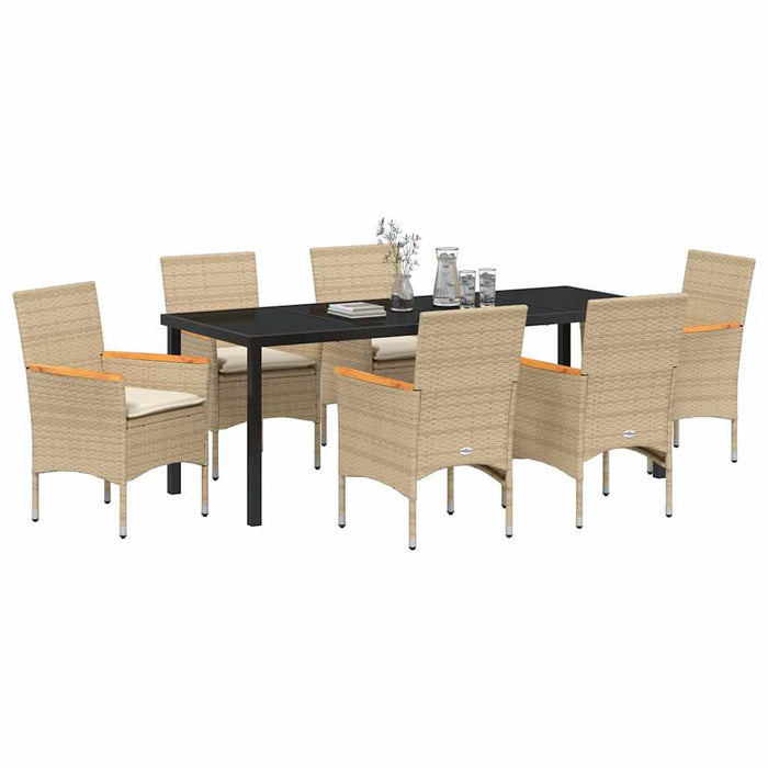 Set de masă pentru grădină cu pernă 7 pcs Bej poliratan - WALTI WALTI