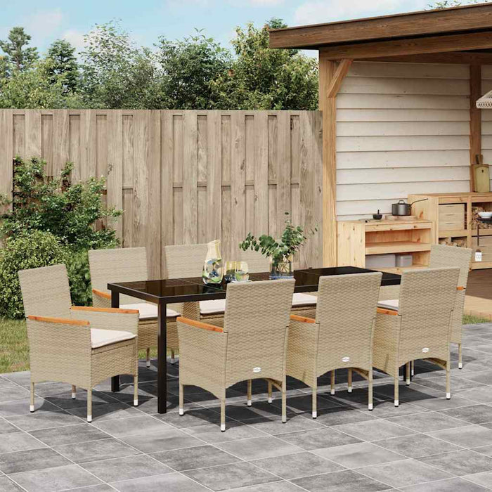 Set de masă pentru grădină cu pernă 9 pcs Bej poliratan - WALTI WALTI
