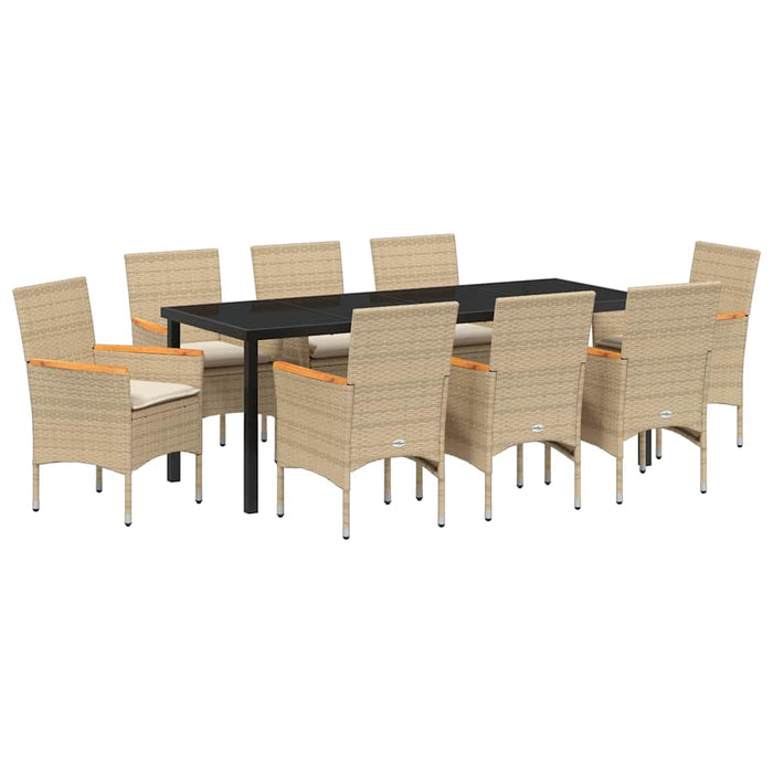 Set de masă pentru grădină cu pernă 9 pcs Bej poliratan - WALTI WALTI