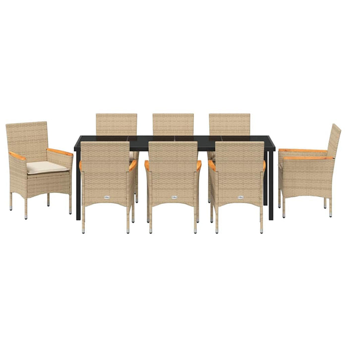 Set de masă pentru grădină cu pernă 9 pcs Bej poliratan - WALTI WALTI