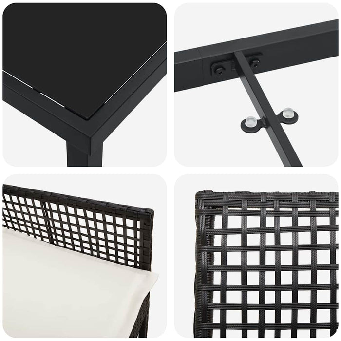 Set de masă pentru grădină cu pernă 5 pcs Negru poliratan - WALTI WALTI